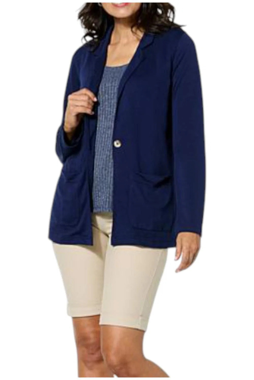 HUE Women's French Terry Knit Blazer Navy - Regular